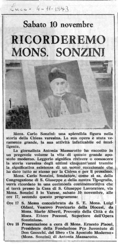 Luce - 4 novembre 1973 - Ricorderemo Mons. Sonzini