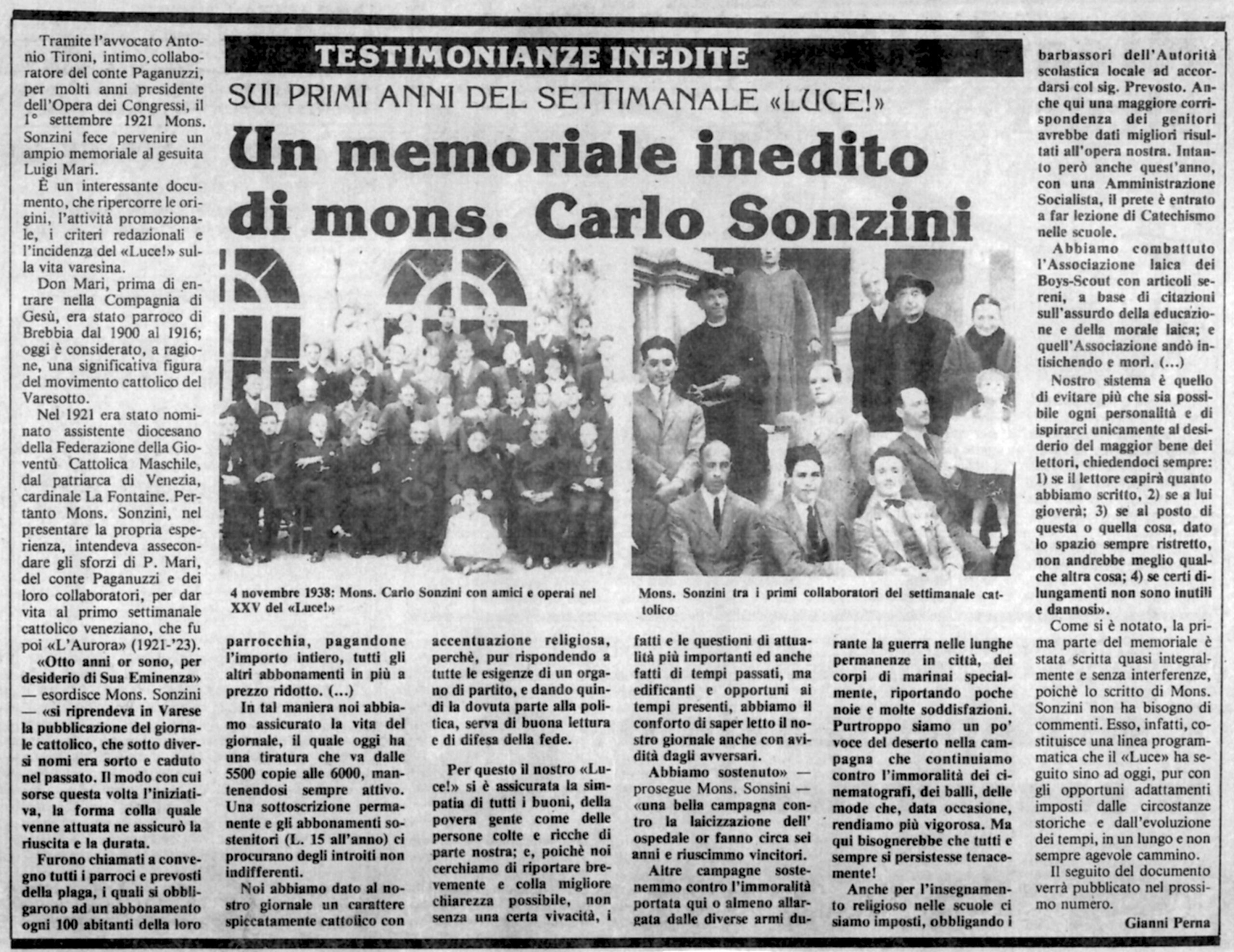 Luce - 1990 - Un memoriale inedito di Mons. Carlo Sonzini