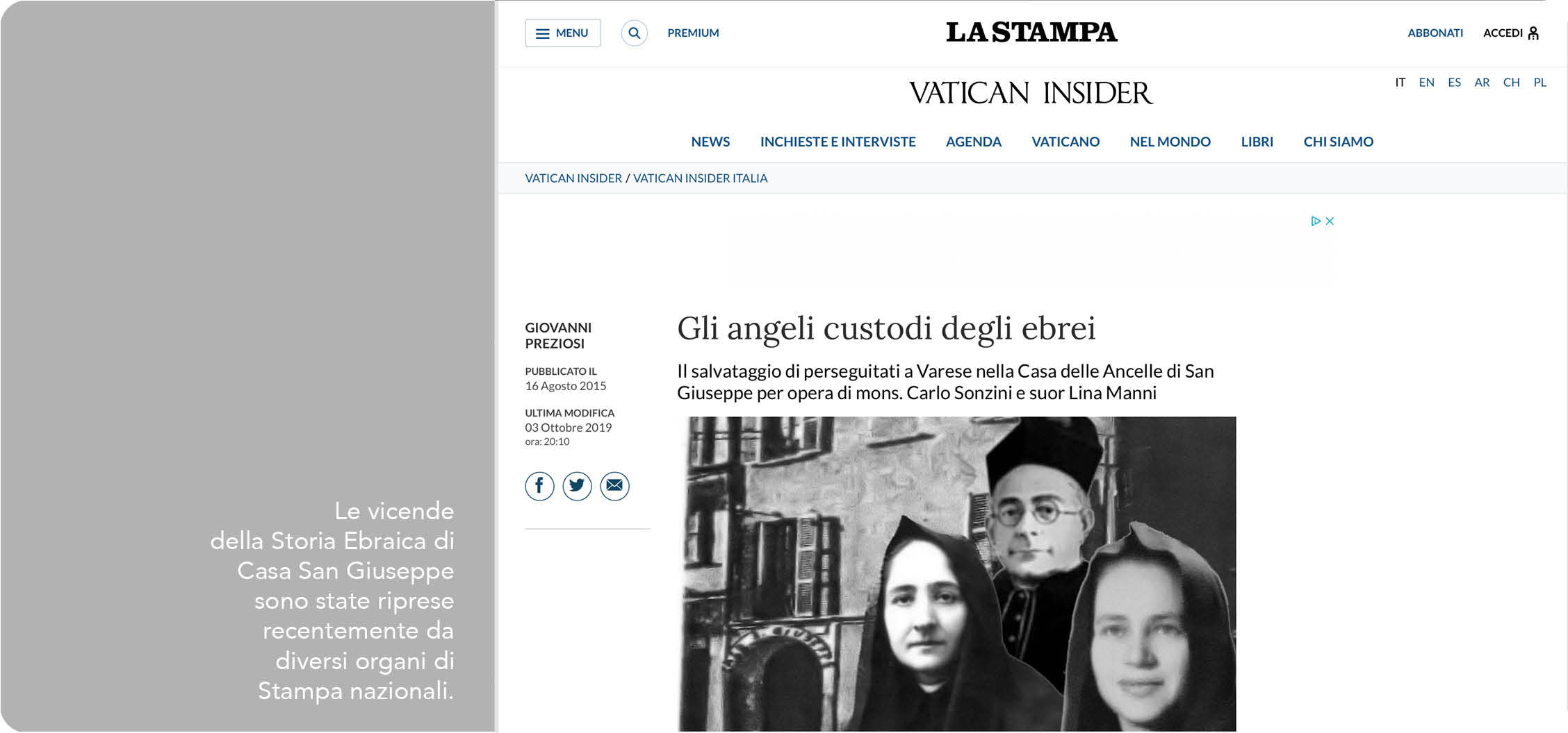 La Stampa | Storia Ebraica di Casa San Giuseppe